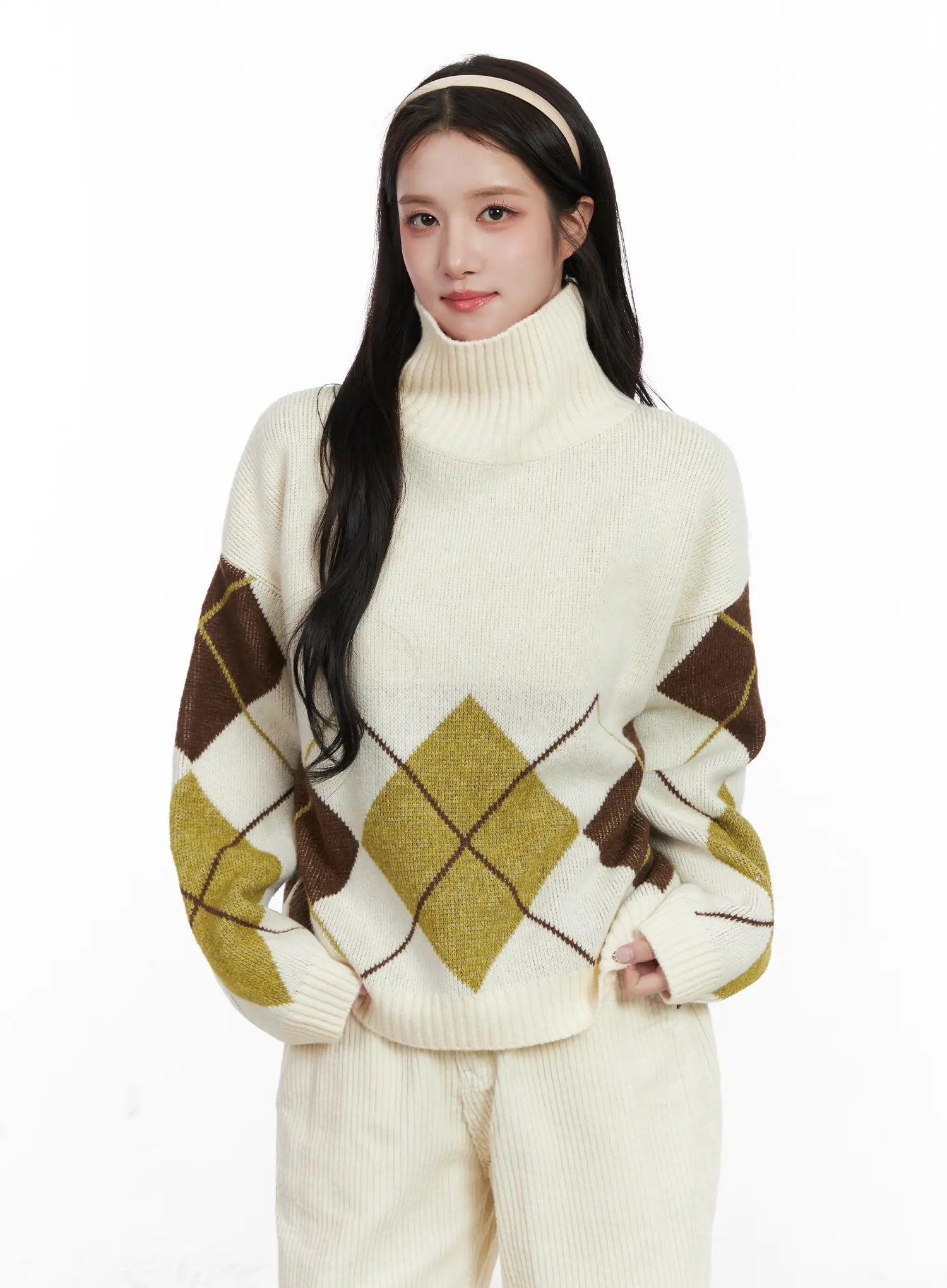 Argyle Turtleneck Knit Sweater CN526