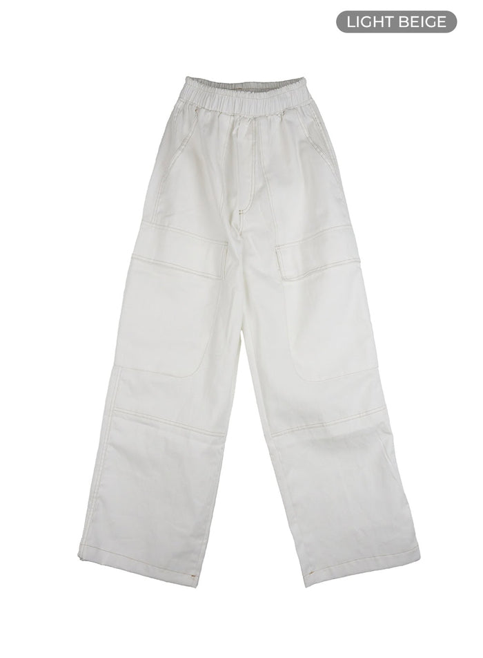 banding-stitch-detail-cargo-baggy-jeans-cu421 / Light beige