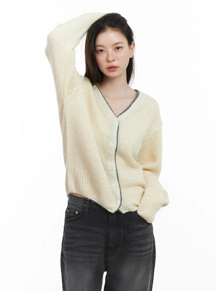 Two-Tone Wool Knit Cardigan CJ506