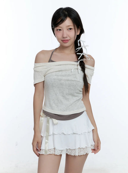 layered-halter-neck-crop-top-cu527 / Light beige