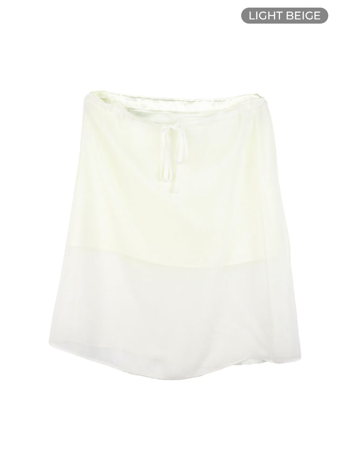 mesh-drawstring-midi-skirt-cm415 / Light beige