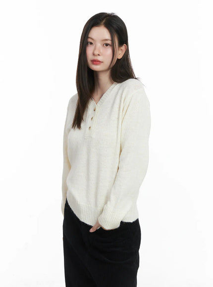 Soft Knit Henley Neck Sweater CJ507