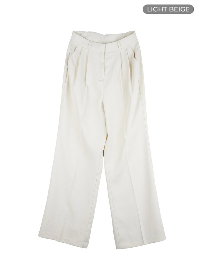 pintuck-straight-leg-tailored-pants-ou407 / Light beige