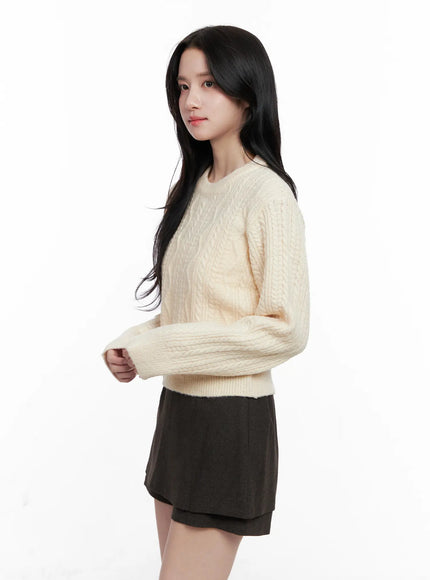 cable-knit-crop-knit-top-co524 / Light beige