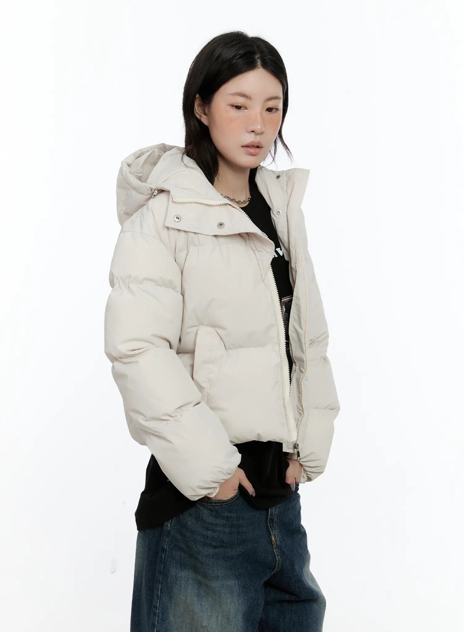 High Neck Cropped Puffer Jacket CN513