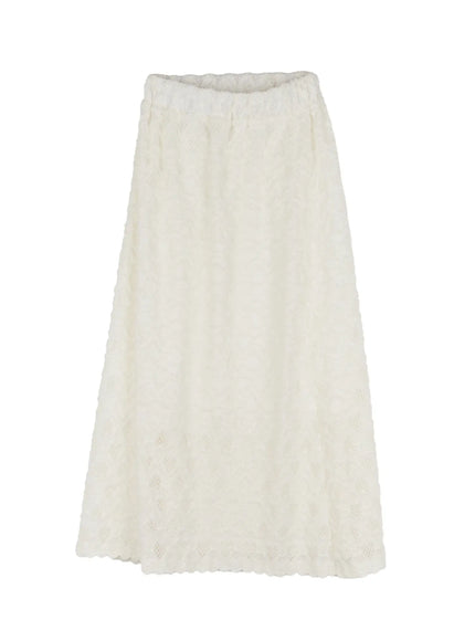 heart-pattern-sheer-maxi-skirt-cj507 / Light beige