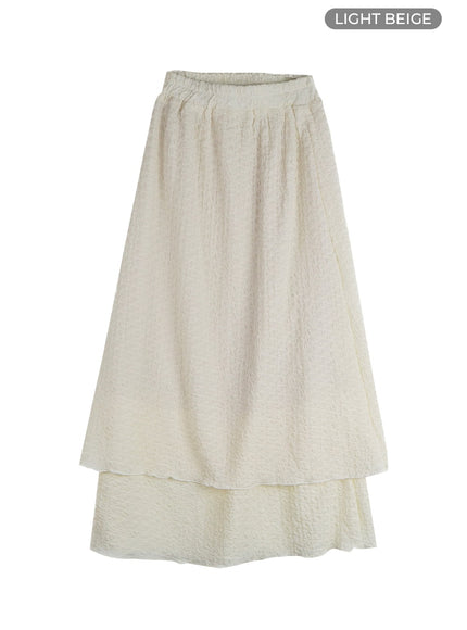 frill-textured-maxi-skirt-om404 / Light beige