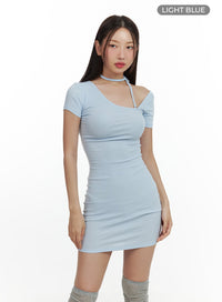 asymmetrical-strap-mini-dress-cu420 / Light blue