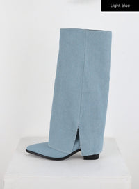 womens-pointed-toe-wedge-heel-knee-high-boots-cd320 / Light blue