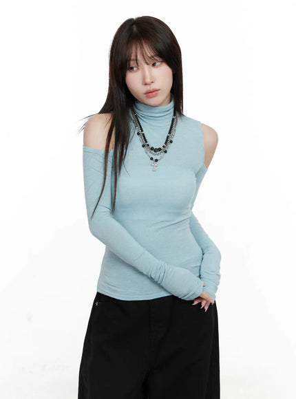shoulder-cut-out-long-sleeve-top-co521 / Light blue
