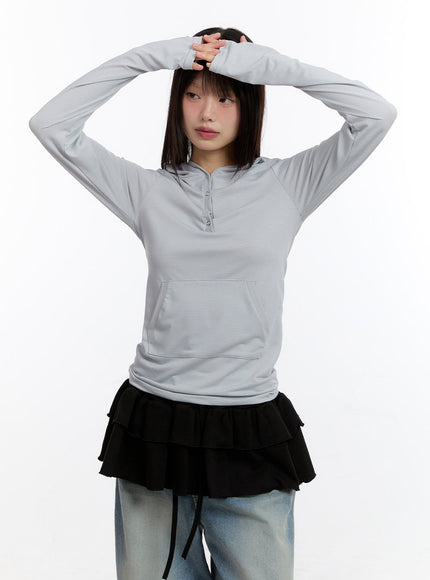 button-stripe-hoodie-top-ca508 / Light gray