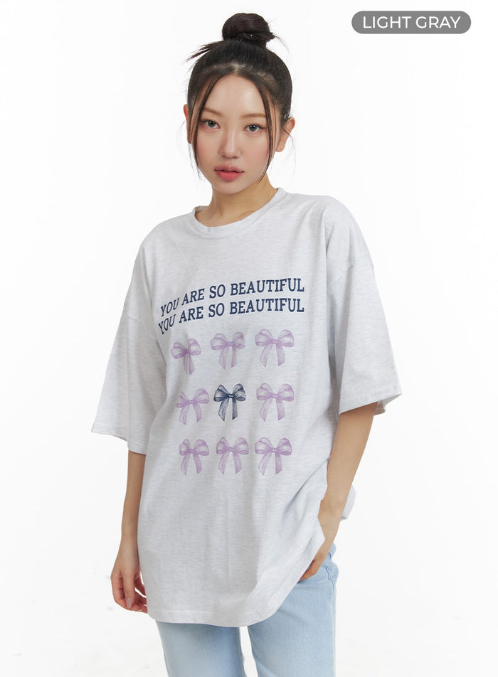 oversized-ribbon-graphic-tee-om429 / Light gray