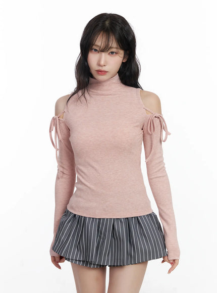 elegant-shoulder-cutout-long-sleeve-top-cj526 / Light pink
