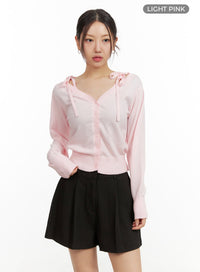 v-neck-strap-buttoned-cardigan-ou407 / Light pink