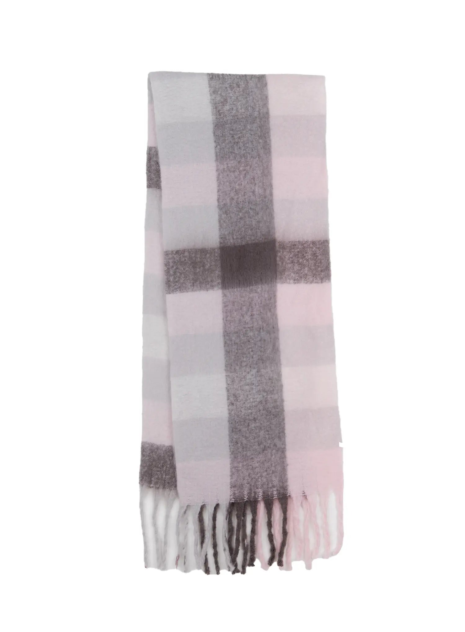 checked-wide-long-scarf-cn513 / Light pink