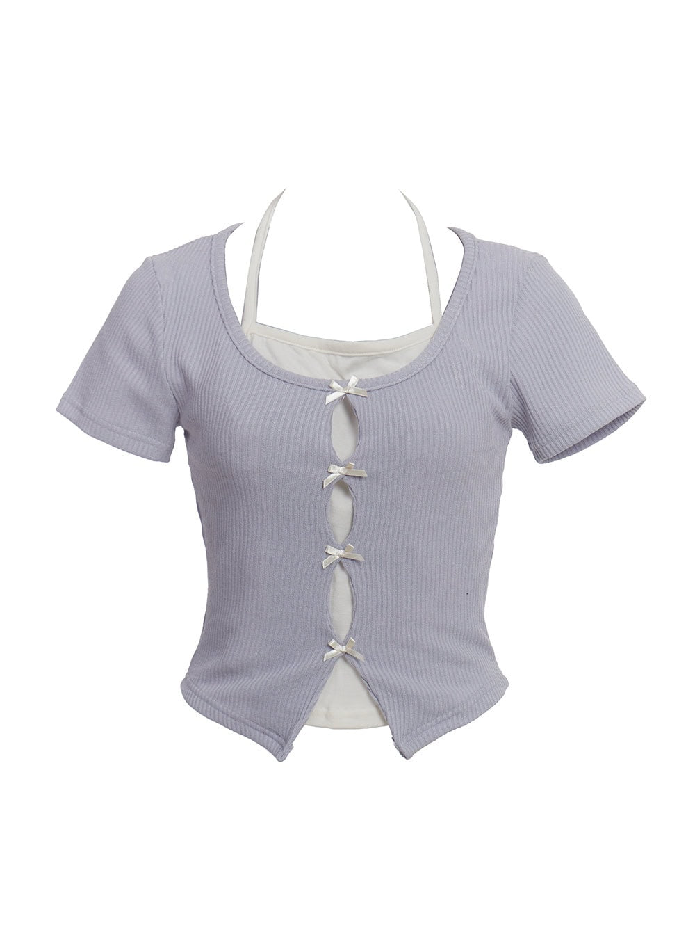 ribbon-layered-short-sleeve-cardigan-cu520 / Light purple