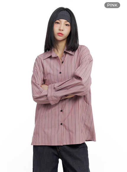 striped-button-up-shirt-co426 / Pink