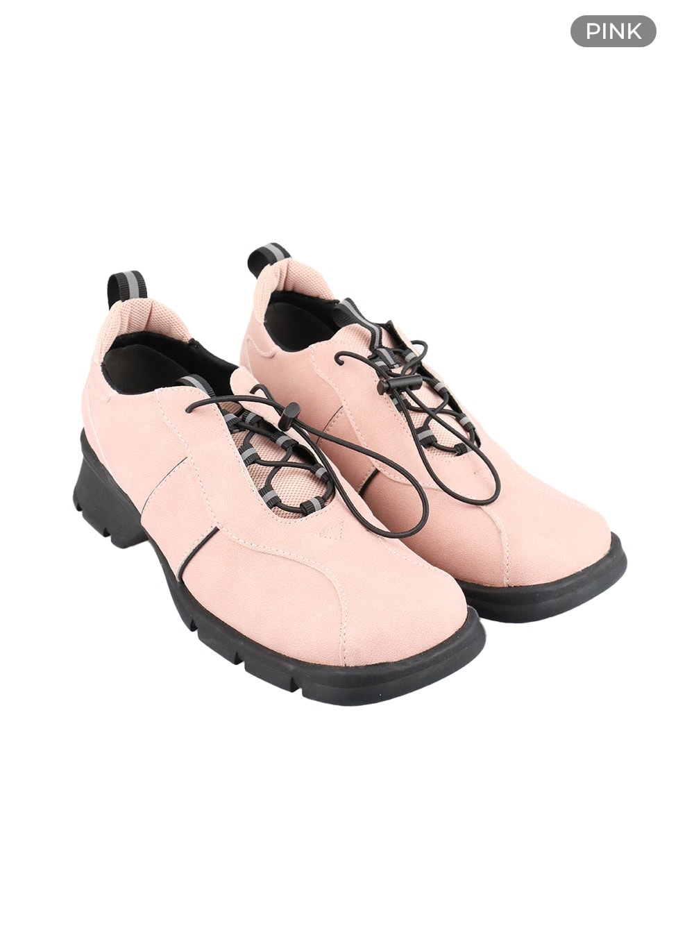 faux-leather-lace-up-sneakers-cy414 / Pink