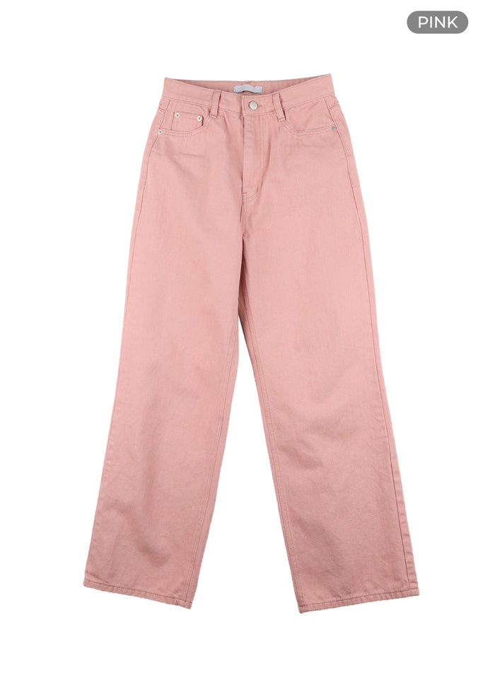 solid-cotton-straight-fit-pants-oa419 / Pink