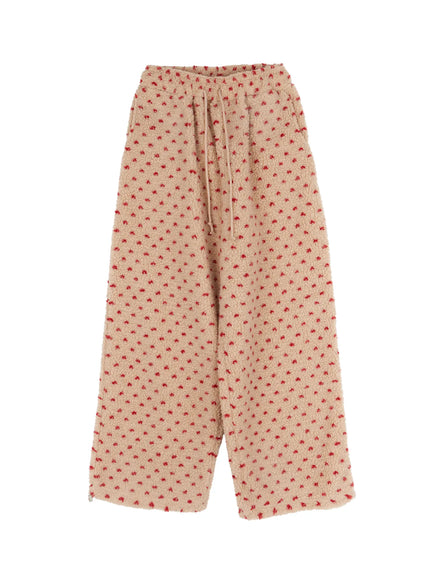 cozy-heart-fleece-wide-pants-cj519 / Red