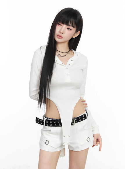 edgy-cutout-hooded-bodysuit-cf519 / White