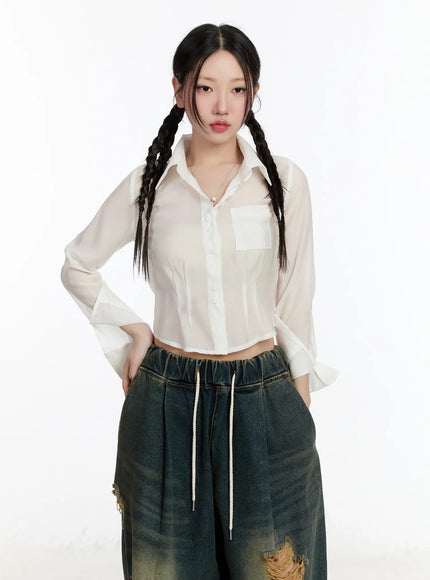 sheer-long-sleeve-crop-blouse-cm511 / White