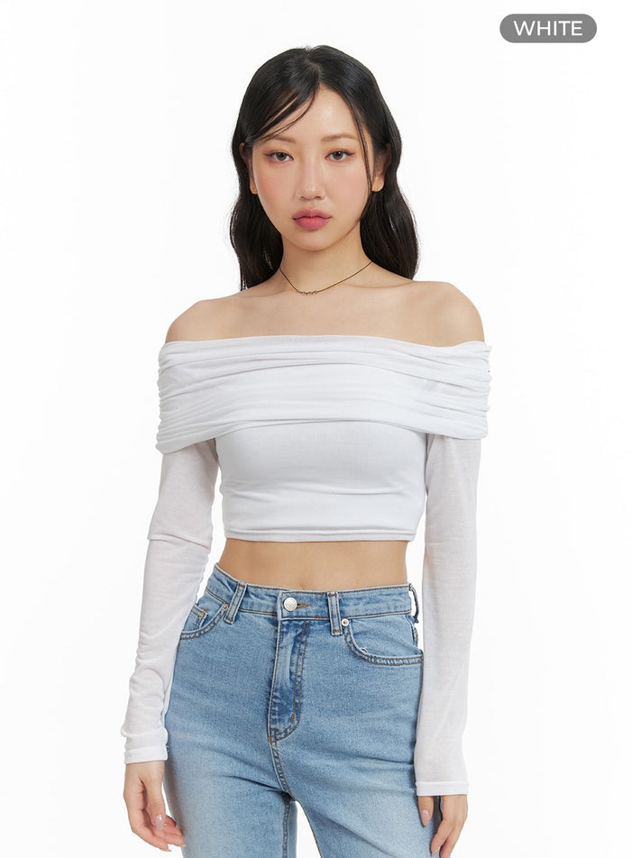 off-shoulder-long-sleeve-crop-top-cm420 / White