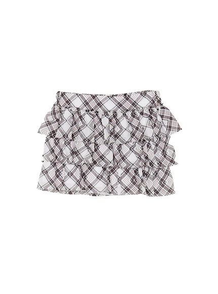 plaid-ruffle-mini-skirt-cy514 / White