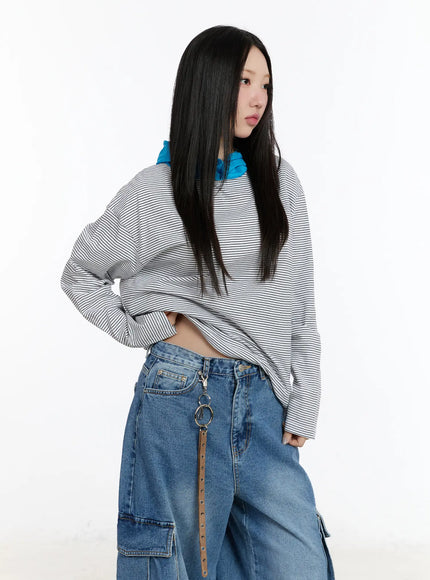 two-tone-striped-oversized-hoodie-cm511 / White