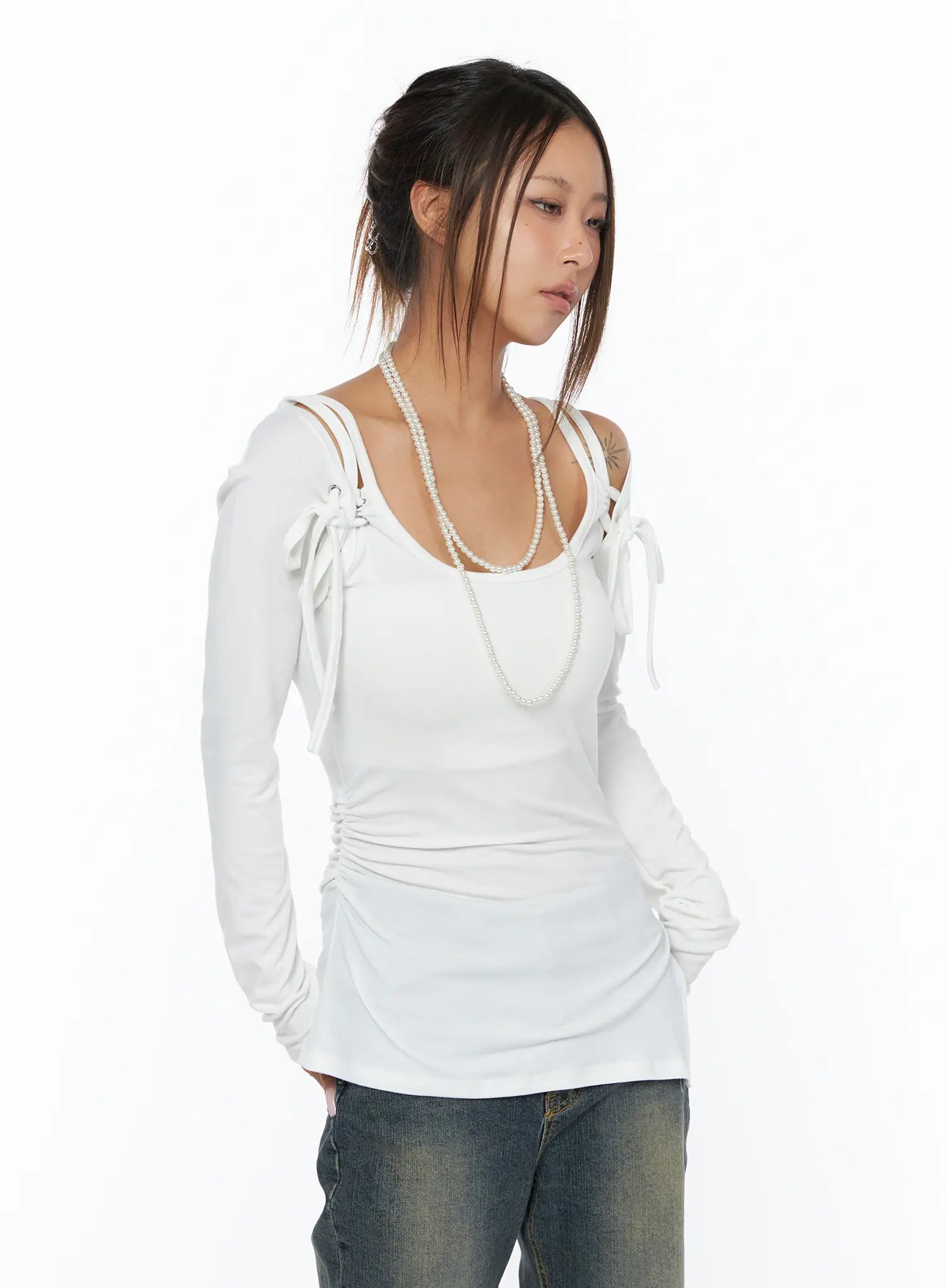 chic-layered-bolero-top-set-ca517 / White