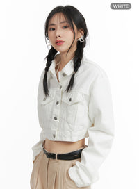 denim-collar-solid-button-crop-jacket-om411 / White