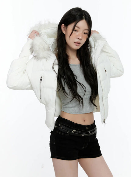 Cropped Faux-Fur Hood Puffer Jacket CN517