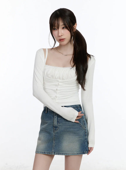 lace-trim-cami-top-and-square-neck-cardigan-set-ca502 / White