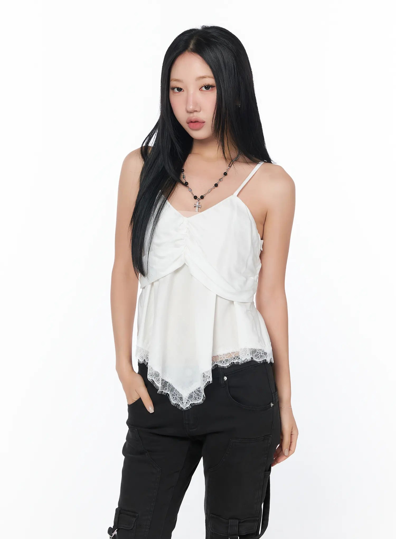 lace-hem-crop-tank-cy513 / White