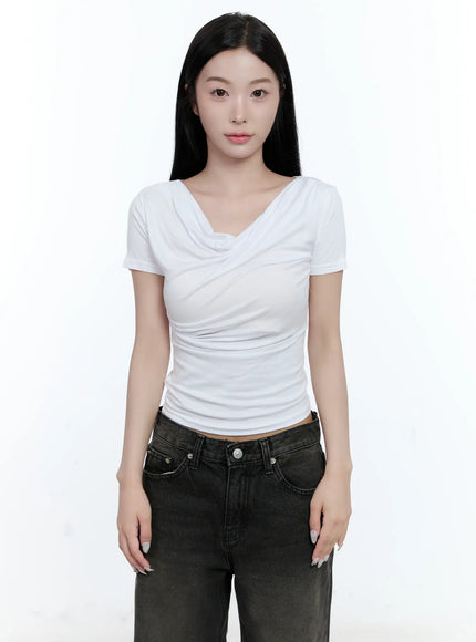 Shirred Draped Short-Sleeve Top CL530