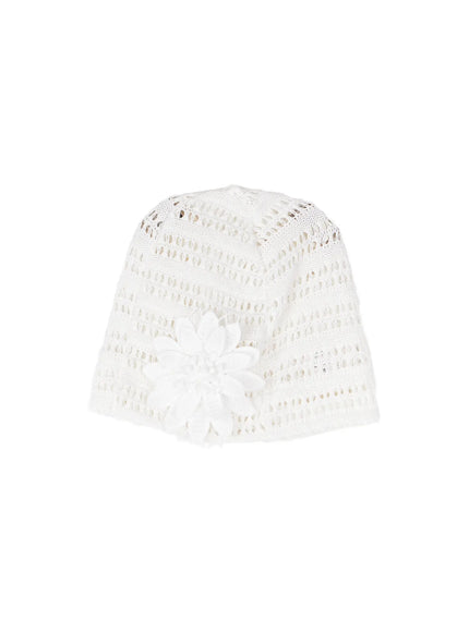 mesh-flower-crochet-beanie-ca517 / White