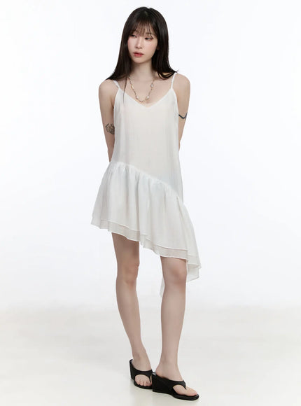asymmetric-hem-chiffon-mini-dress-ca501 / White