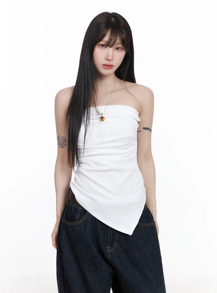asymmetric-shirred-tube-top-cf523 / White