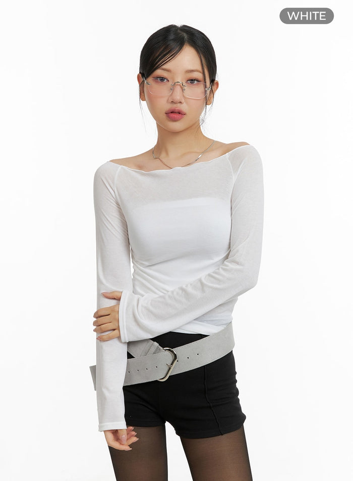 solid-off-shoulder-long-sleeve-cm421 / White