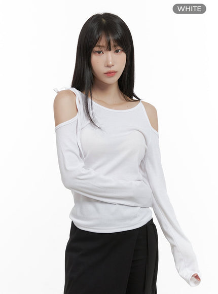 sleek-cut-out-detail-long-sleeve-top-cs413 / White
