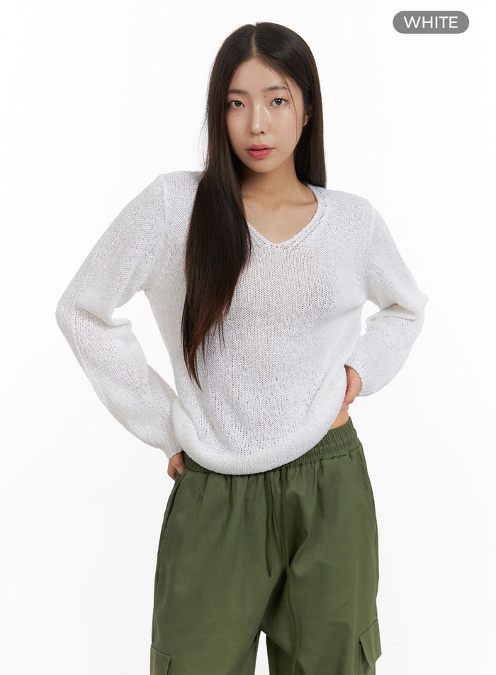 v-neck-sheer-sweater-oa429 / White