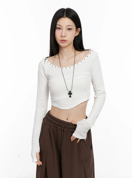 Cropped Eyelet Long Sleeve Top CG525