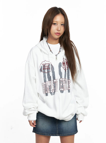 Oversized Graphic Zip-Up Hoodie CO513