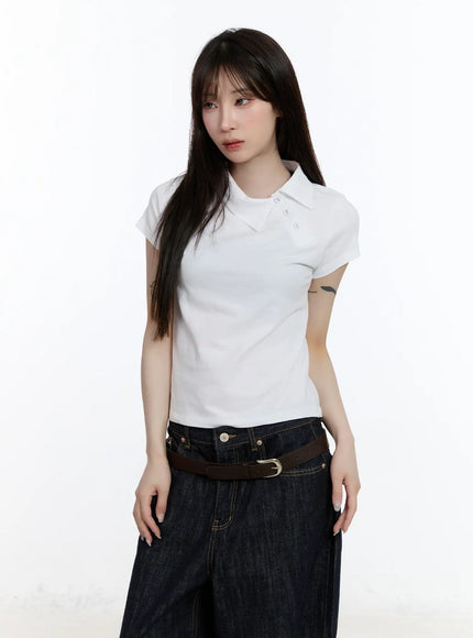 asymmetrical-collar-short-sleeve-top-ca501 / White