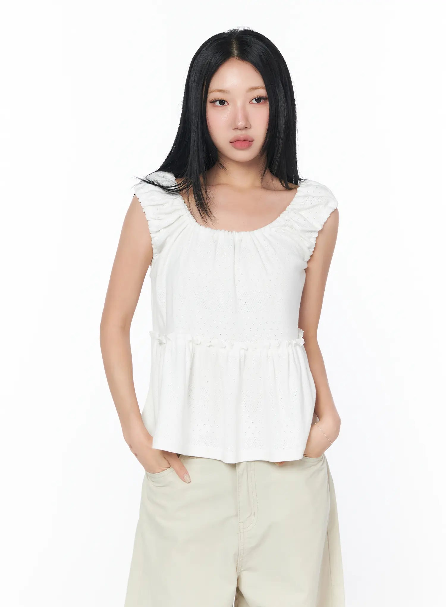 puff-sleeve-shirred-blouse-cy512 / White