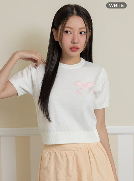 ribbon-graphic-short-sleeve-sweater-oy424 / White