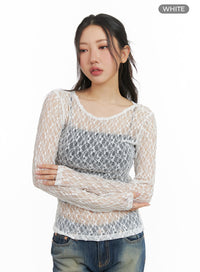 round-neck-sheer-lace-top-cm426 / White