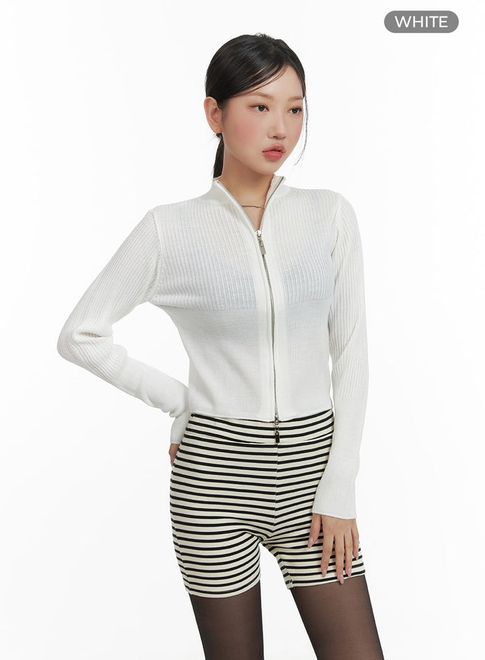 ribbed-zip-up-sweater-ca409 / White