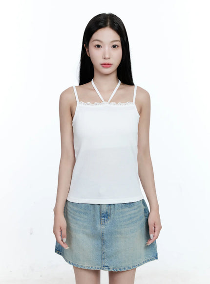 lace-trim-halter-tank-cg512 / White