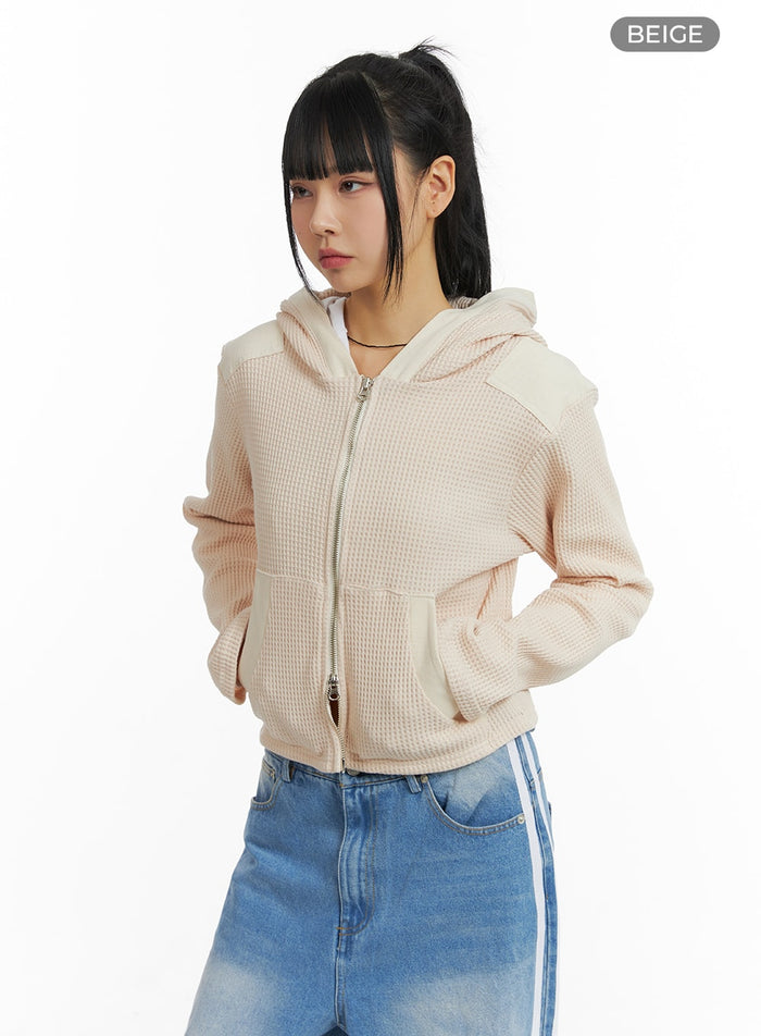 two-tone-cropped-hoodie-jacket-cm407 / Beige